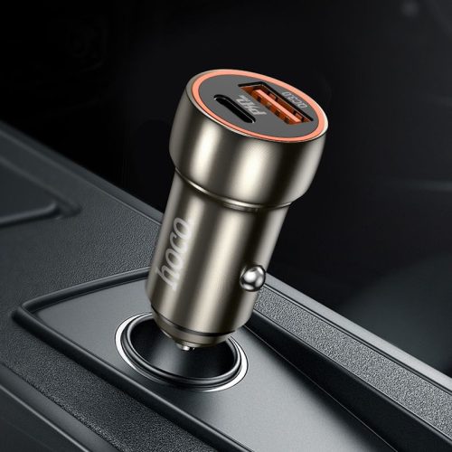 Car charger Hoco USB A + USB C PD QC3.0 3A 20W Z46A metal gray