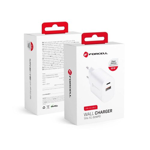 CELL F-ENERGY TFK-TC-30WPD utazó töltő Type C + USB A PD QC4.0 3A 30W fehér