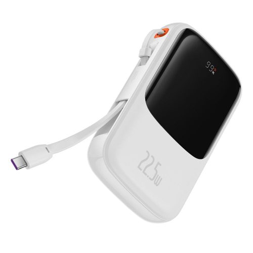 BASEUS powerbank 10000 mAh beépített kábellel + USB A to Type C kábel PD QC3.0 3A 22,5W PPQD020102 fehér