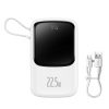 BASEUS powerbank 10000 mAh beépített kábellel + USB A to Type C kábel PD QC3.0 3A 22,5W PPQD020102 fehér