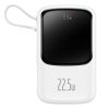 BASEUS powerbank 10000 mAh beépített kábellel + USB A to Type C kábel PD QC3.0 3A 22,5W PPQD020102 fehér
