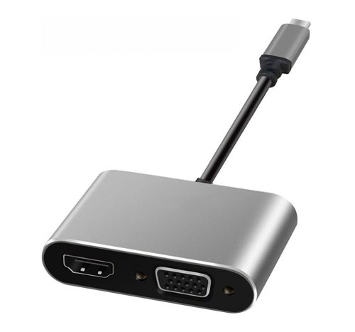 ART cable 2in1 Type C (férfi) to HDMI (női) 4K 30Hz + SVGA 15pin (női) 0,15 m ezüst
