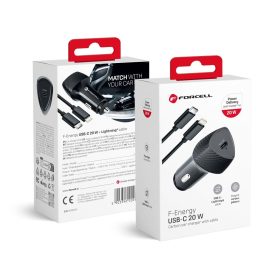   CELL F-ENERGY Carbon CC50-1C autós töltő Type C + Type C - Lightning kábel PD 3A 20W fekete