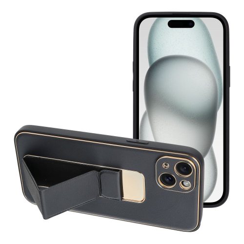 bőr Tok KICKSTAND az IPHONE 15 Plus-hoz fekete