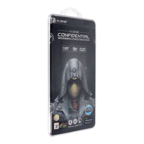 X-ONE Full Cover Extra Strong Privacy -  iPhone 15 Pro (teljes ragasztó) edzett üveg 9H