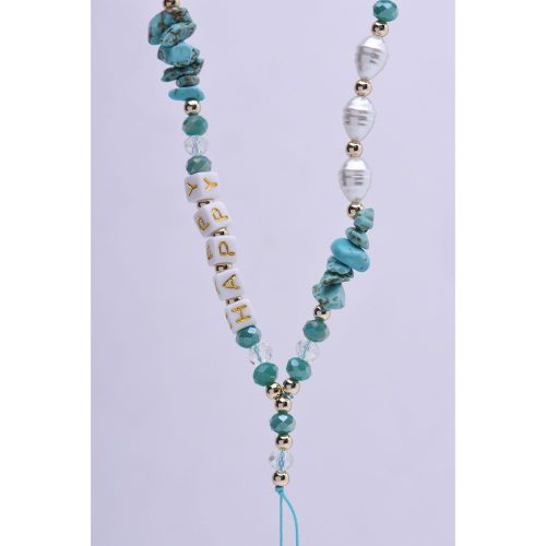 HAPPY Phone lanyard, Phone pendant / cord length 44cm (22cm in the loop) / on hand - lite blue