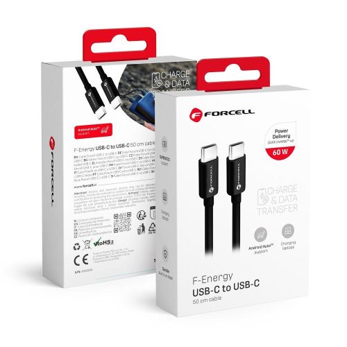 CELL F-ENERGY C338 cable Type C to Type C PD QC4.0 3A 60W 0,5 m fekete