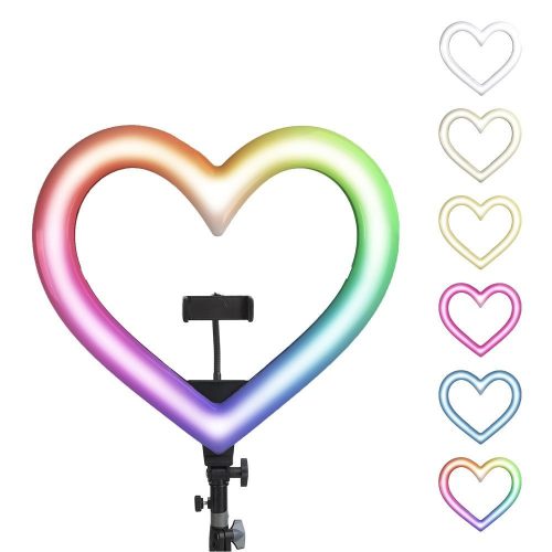 LED Ring Stream RGB lamp 10" with holder for mobile HEART + tripod JM26-10 black
