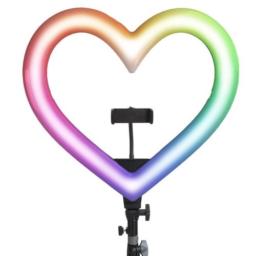 LED Ring Stream RGB lamp 10" with holder for mobile HEART + tripod JM26-10 black