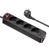 HOCO power strip 4-bit hosszabbító kábel aljzat + 2 x USB A + Type C PD QC3.0 3A 20W NS1 fekete