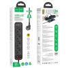 HOCO power strip 4-bit hosszabbító kábel aljzat + 2 x USB A + Type C PD QC3.0 3A 20W NS1 fekete