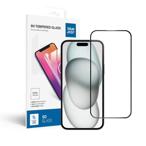 Edzett üveg kék Star - APP IPHONE 15 Plus/16 Plus 5D Teljes Lefedettség fekete