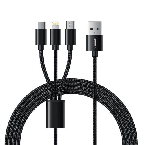 VEGER kábel 3 az 1-ben USB A Lightning / Type C / Micro USB 2A 12W V303 1,2 m fekete