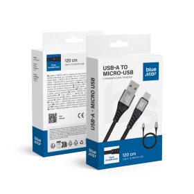   kék STAR fonott kábel 2A USB A - Micro USB TFK-DC-003 1,2 m fekete