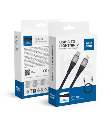 kék STAR braided cable 2,4A Type C to Lightning TFK-DC-003 1,2 m fekete