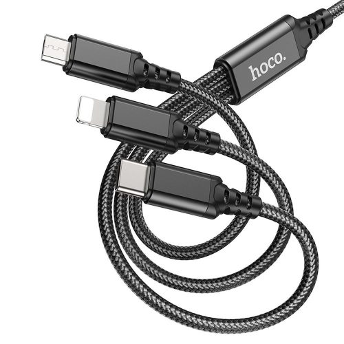 HOCO cable 3in1 USB A to Lightning / Micro USB / Type C 2A X76 1 m fekete