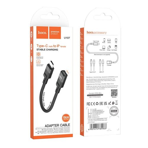 Adapter OTG USB C to Lightning Hoco 3A 0,1 m U107 black