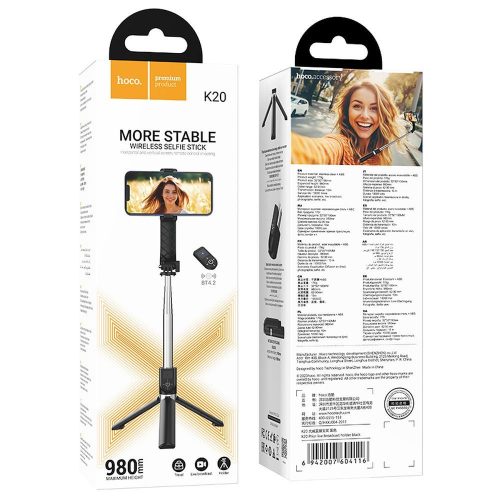 Selfie stick Hoco tripod with wireless remote control K20 black