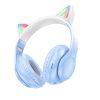 HOCO vezetéknélküli bluetooth headphones W42 Cat Ear crystal kék