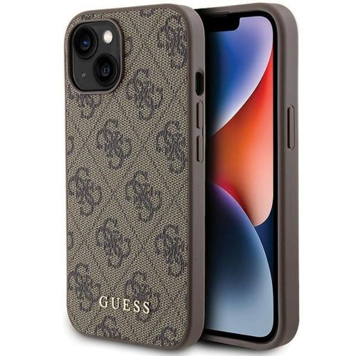 GUESS tok IPHONE 15-höz GUHCP15SG4GFBR (4G fém logó) barna