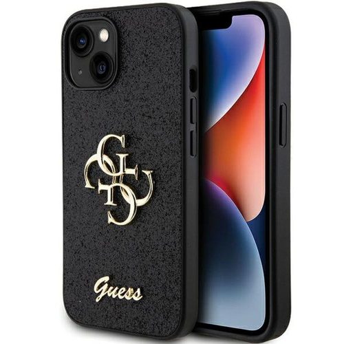GUESS tok IPHONE 15-höz GUHCP15SHG4SGK (Fixed Glitter Big 4G) fekete