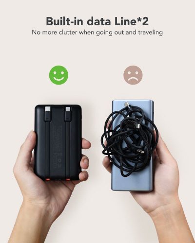 Powerbank Veger C11 (W1170) PD QC3.0 2A 22,5W 10 000 mAh with built-in cables USB C / Lightning black