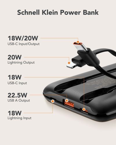 Powerbank Veger C11 (W1170) PD QC3.0 2A 22,5W 10 000 mAh with built-in cables USB C / Lightning black