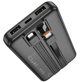   Powerbank Hoco 10000 mAh 2A with built-in cables USB C + Lightning J118 black