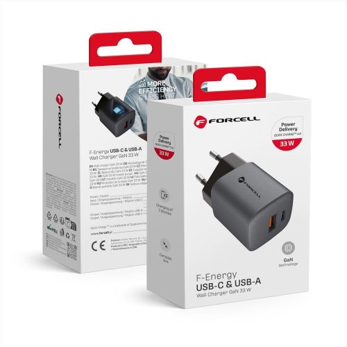 CELL F-ENERGY GaN VT-31 utazó töltő Type C + USB A PD QC4.0 3A 33W szürke