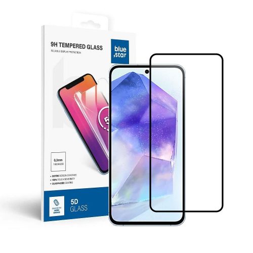 Edzett üveg kék Star - SAMSUNG A55 5G Full Face (teljes ragasztás kerettel/kis méret) - fekete Edzett üveg
