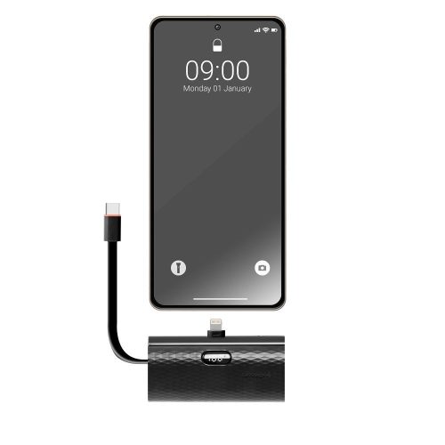 CELL F-ENERGY Power Plug F5K3 powerbank beépített Lightning csatlakozóval PD 20W 5000 mAh fekete