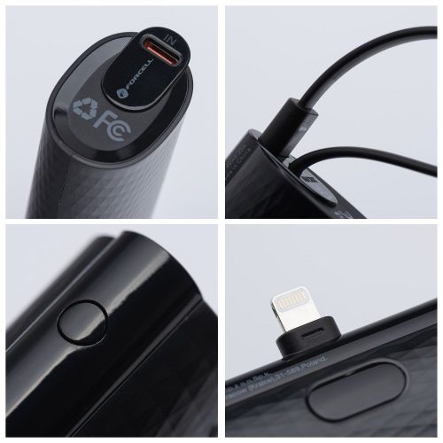 CELL F-ENERGY Power Plug F5K3 powerbank beépített Lightning csatlakozóval PD 20W 5000 mAh fekete