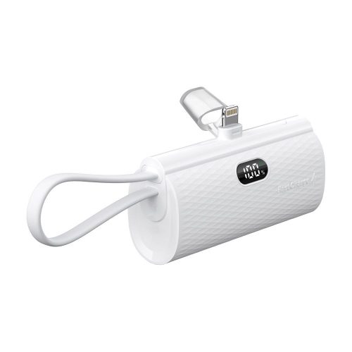 CELL F-ENERGY Power Plug F5K3 powerbank beépített Lightning csatlakozóval PD 20W 5000 mAh fehér