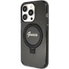 Original faceplate Tok GUESS GUHMP15XHRSGSK iPhone 15 Pro Max készülékhez (Magsafe kompatibilis / Csillogó Script Logó / Gyűrű állvány / fekete)