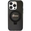 Original faceplate Tok GUESS GUHMP15XHRSGSK iPhone 15 Pro Max készülékhez (Magsafe kompatibilis / Csillogó Script Logó / Gyűrű állvány / fekete)