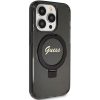 Original faceplate Tok GUESS GUHMP15XHRSGSK iPhone 15 Pro Max készülékhez (Magsafe kompatibilis / Csillogó Script Logó / Gyűrű állvány / fekete)