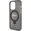 Original faceplate Tok GUESS GUHMP15XHRSGSK iPhone 15 Pro Max készülékhez (Magsafe kompatibilis / Csillogó Script Logó / Gyűrű állvány / fekete)
