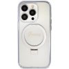 Original faceplate Tok GUESS GUHMP15XHRSGSD iPhone 15 Pro Max készülékhez (Magsafe kompatibilis / Csillogó Script logó / Gyűrűs állvány / átlátszó)