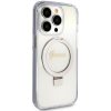 Original faceplate Tok GUESS GUHMP15XHRSGSD iPhone 15 Pro Max készülékhez (Magsafe kompatibilis / Csillogó Script logó / Gyűrűs állvány / átlátszó)