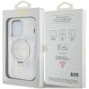 Original faceplate Tok GUESS GUHMP15XHRSGSD iPhone 15 Pro Max készülékhez (Magsafe kompatibilis / Csillogó Script logó / Gyűrűs állvány / átlátszó)