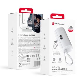   CELL F-ENERGY Power Plug F5K3 powerbank beépített Type C PD 20W csatlakozóval, 5000 mAh fehér