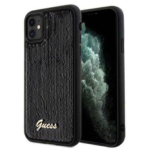 GUESS tok IPHONE 11-hez GUHCN61PSFDGSK (Sequin Script Metal) fekete