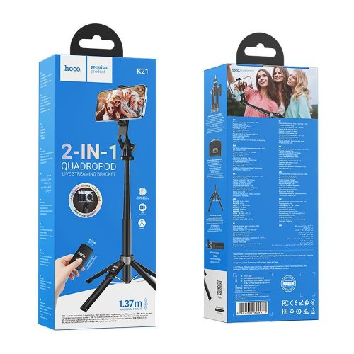 Selfie stick Hoco tripod with wireless remote control K21 black