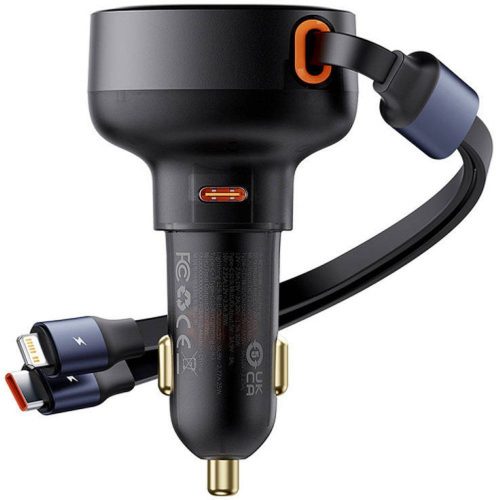 BASEUS autós töltő Type C + behúzható kábel 2in1 Type C / Lightning PD3.0 QC4.0 3A 60W CCTXP-CCL / C00057802111-00 fekete