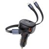 BASEUS autós töltő Type C + behúzható kábel 2in1 Type C / Lightning PD3.0 QC4.0 3A 60W CCTXP-CCL / C00057802111-00 fekete