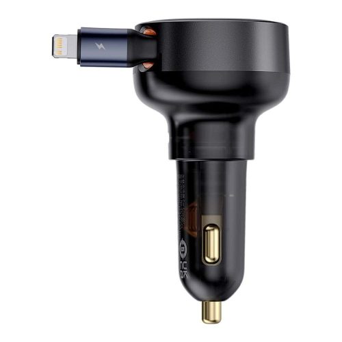 BASEUS autós töltő Type C + visszahúzható kábel Lightning PD3.0 QC4.0 3A 55W CCTXP-CC / C00057803111-00 fekete