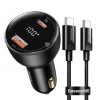BASEUS autós töltő USB A + Type C digitális kijelzővel + kábel Type C to Type C PD3.0 QC4.0 5A 100W TZCCZX-01 fekete