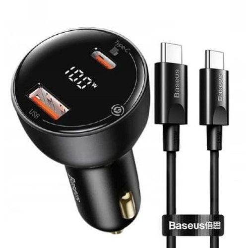 BASEUS autós töltő USB A + Type C digitális kijelzővel + kábel Type C to Type C PD3.0 QC4.0 5A 100W TZCCZX-01 fekete