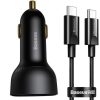 BASEUS autós töltő USB A + Type C digitális kijelzővel + kábel Type C to Type C PD3.0 QC4.0 5A 100W TZCCZX-01 fekete