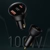 BASEUS autós töltő USB A + Type C digitális kijelzővel + kábel Type C to Type C PD3.0 QC4.0 5A 100W TZCCZX-01 fekete